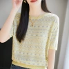 2025 Chanel-style fashion hollowed-out knitted sweater, thin short-sleeved T-shirt, 2025 New European-style stylish mini top details Picture